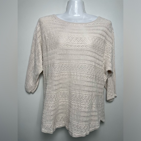 Garnet Hill Open Knit See through Top Tan Linen Organic Cotton Blend Medium - Picture 1 of 8